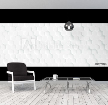 Bild på 3D Futuristic honeycomb mosaic white background Realistic geometric mesh cells texture Abstract white vector wallpaper with hexagon grid